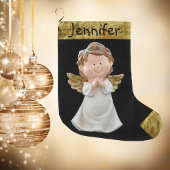 Kerstengel met naam, goud grote kerstsok