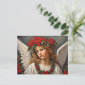 Kerstengel met rode Poinsettia bloemen Feestdagenkaart (Staand voorkant)