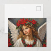 Kerstengel met rode Poinsettia bloemen Feestdagenkaart (Voorkant / Achterkant)