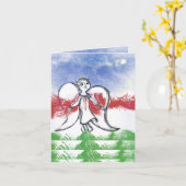 Kerstengel met ster kerstgroet kaart (Gele Bloem)