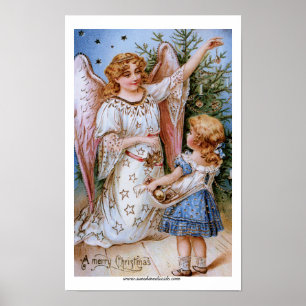 Kerstengel met Victoriaans meisje Poster