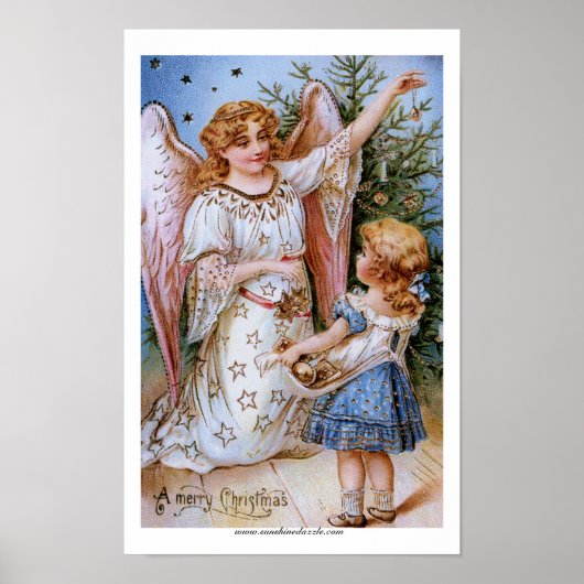 Kerstengel met Victoriaans meisje Poster (Voorkant)
