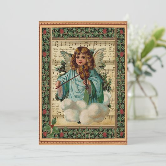 Kerstengel met Violin Kaart (Staand voorkant)