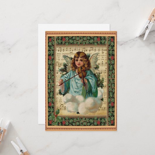 Kerstengel met Violin Kaart (Voorkant / Achterkant in situ)