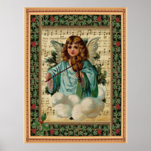 Kerstengel met Violin Poster