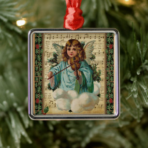 Kerstengel met viool metalen ornament