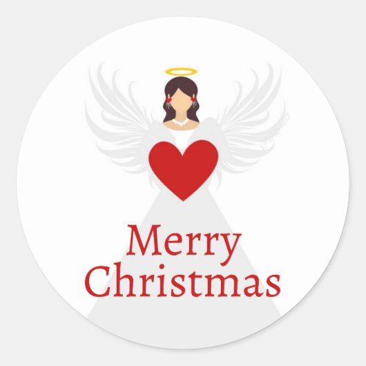 Kerstengel Moderne Rood Wit Elegante Vleugels Ronde Sticker (Voorkant)