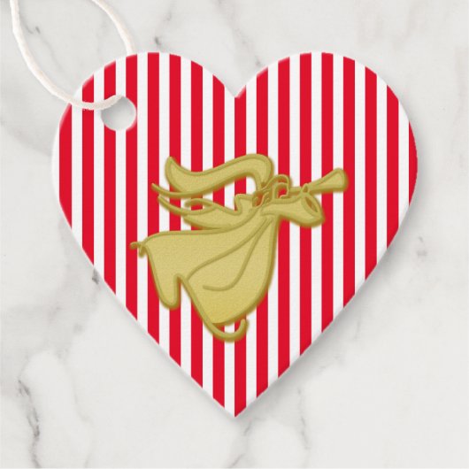 Kerstengel moderne strepen rood wit goud bedankjes labels (Voorkant)