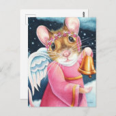 kerstengel Mouse Ringing Bell Waterverf Art Briefkaart (Voorkant / Achterkant)