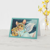 Kerstengel Muis die Lier Speelt Aquarel Kunst Kaart (Gele Bloem)