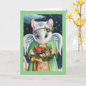 Kerstengel Muis & Kardinalen Watercolor Kunst Kaart (Gele Bloem)