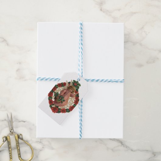 Kerstengel op de Wreath of Holly Cadeaulabel (Met Touw)