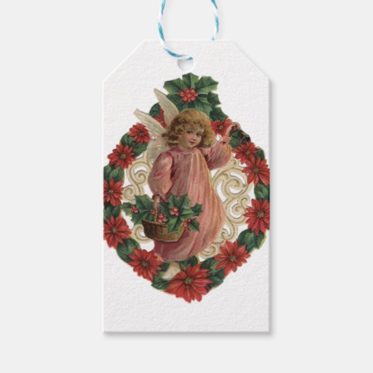 Kerstengel op de Wreath of Holly Cadeaulabel (Voorkant)