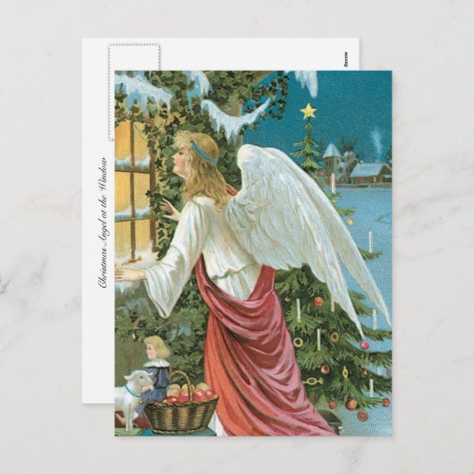 Kerstengel op het raam feestdagenkaart (Voorkant / Achterkant)