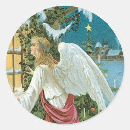 Kerstengel op het raam ronde sticker