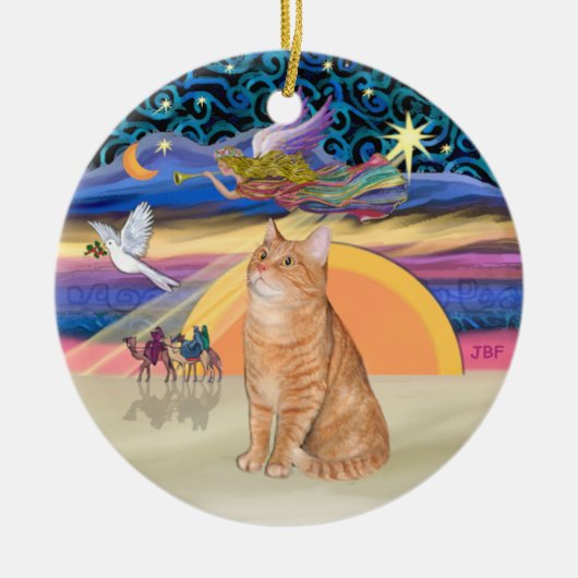 Kerstengel - Oranje tabbykat 40 Keramisch Ornament (Voorkant)