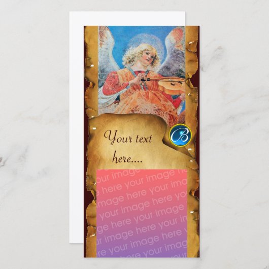 KERSTENGEL PARCHMENT saffier Monogram Feestdagenkaart (Voorkant / Achterkant)