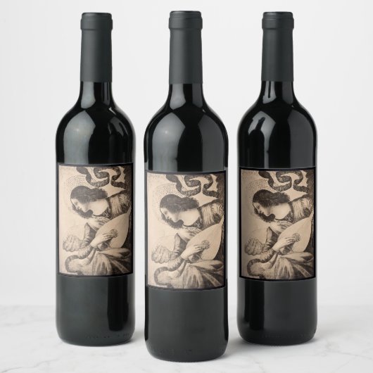 Kerstengel Sepia Wijnlabel Wijn Etiket (Flessen)