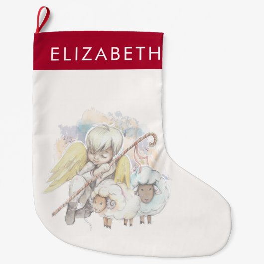 Kerstengel Shepherd met lammeren Grote Kerstsok (Voorkant)