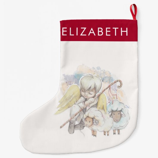 Kerstengel Shepherd met lammeren Grote Kerstsok (Achterkant)