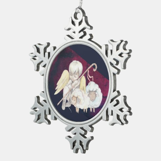 Kerstengel Shepherd met lammeren Tin Sneeuwvlok Ornament (Rechts)