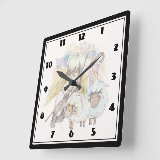 Kerstengel Shepherd met lammeren Vierkante Klok (Hoek)