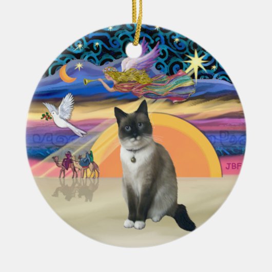 Kerstengel - Sneeuwschoenkat Keramisch Ornament (Voorkant)