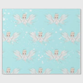 Kerstengel Stars Blue Cute Cadeaupapier (Vlak)