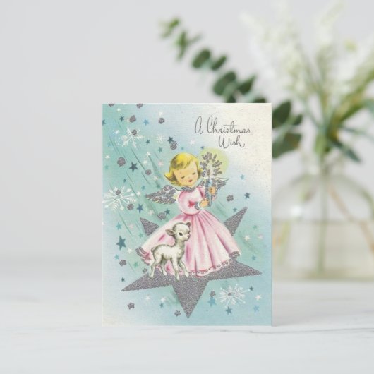 kerstengel uit de middeleeuwen en Lamb Feestdagenkaart (Staand voorkant)