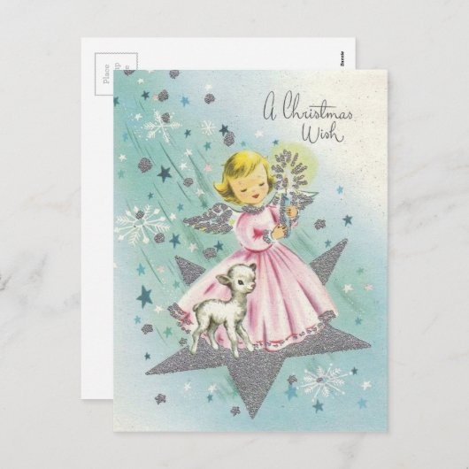 kerstengel uit de middeleeuwen en Lamb Feestdagenkaart (Voorkant / Achterkant)