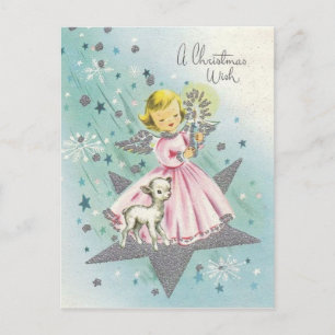  kerstengel uit de middeleeuwen en Lamb Feestdagenkaart