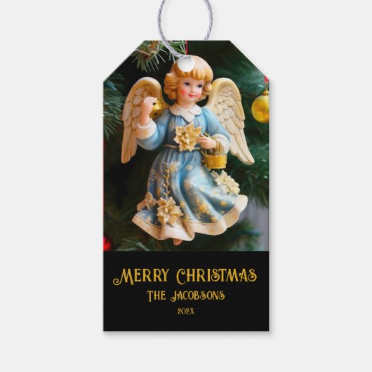 Kerstengel uit de oude doos cadeaulabel (Voorkant)