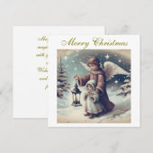 Kerstengel uit de oude doos, kind en vogels feestdagenkaart (Voorkant / Achterkant)