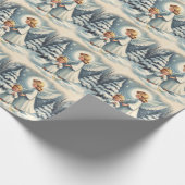 Kerstengel uit de oude doos, kind, vogel inpakpapi cadeaupapier (Hoek)