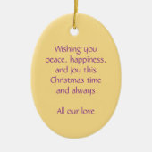 Kerstengel vrede, geluk paarse versiering keramisch ornament (Voorkant)