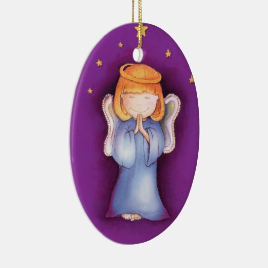 Kerstengel vrede, geluk paarse versiering keramisch ornament (Rechts)