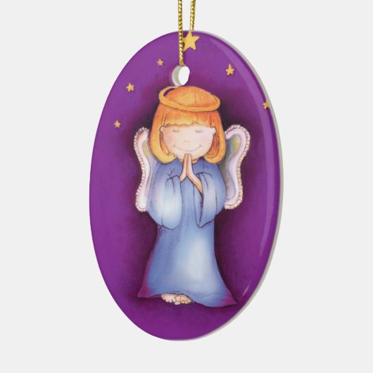 Kerstengel vrede, geluk paarse versiering keramisch ornament (Links)