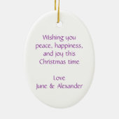 Kerstengel vrede, geluk paarse versiering keramisch ornament (Achterkant)