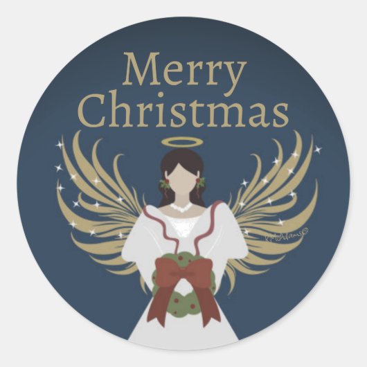 Kerstengel Vrolijk Neutraal Elegante Kransvleugels Ronde Sticker (Voorkant)
