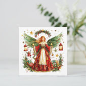 Kerstengel & Winterbessen Feestdagenkaart (Staand voorkant)