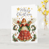 Kerstengel & Winterbessen. Prettig kerstfeest  Kaart (Gele Bloem)