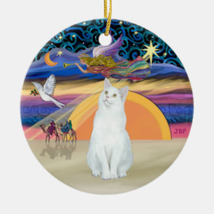 Kerstengel - Witte kat (Amerikaanse SH) Keramisch Ornament