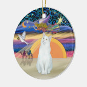 Kerstengel - Witte kat (Amerikaanse SH) Keramisch Ornament (Links)