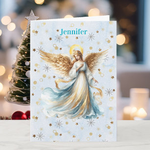Kerstengel Zegen Toevoegen Handtekening Religieus Feestdagen Kaart