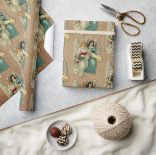 Kerstengelen - Antiek Victoriaans perkament Cadeaupapier