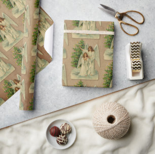 Kerstengelen Antique Victoriaans Perkament Boom Cadeaupapier