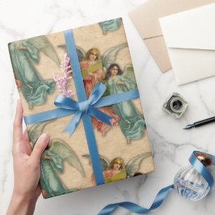 Kerstengelen Antique Victoriaanse Perkament Muziek Cadeaupapier