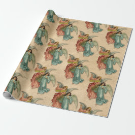 Kerstengelen Antique Victoriaanse Perkament Muziek Cadeaupapier