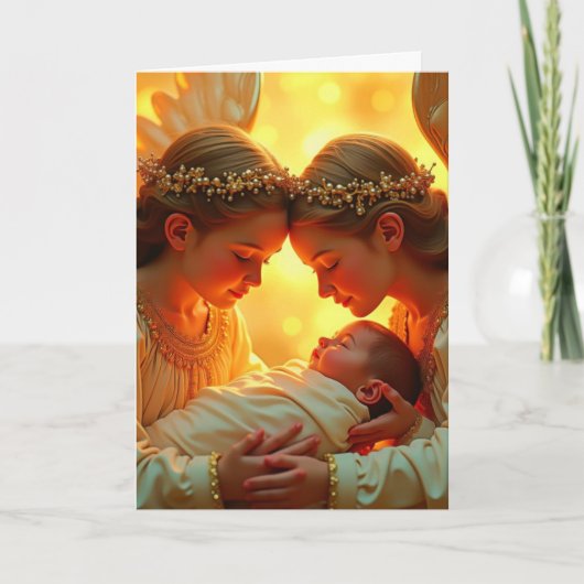 Kerstengelen en Jezus vouwen Wenskaart Kaart (Voorkant)