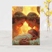 Kerstengelen en Jezus vouwen Wenskaart Kaart (Gele Bloem)
